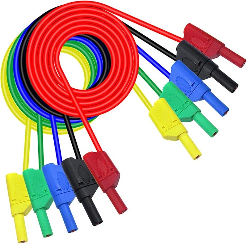 5Pcs 4mm Silicone Banana Plug to Alligator Clip Test Leads for Multimeter - Image 1